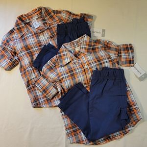 NWT Carter's 2 pc orange and blue button down and pants set (2 Sets) 2T